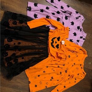 Cat & Jack Halloween Pumpkin Dress Set - Orange, Black, and Purple